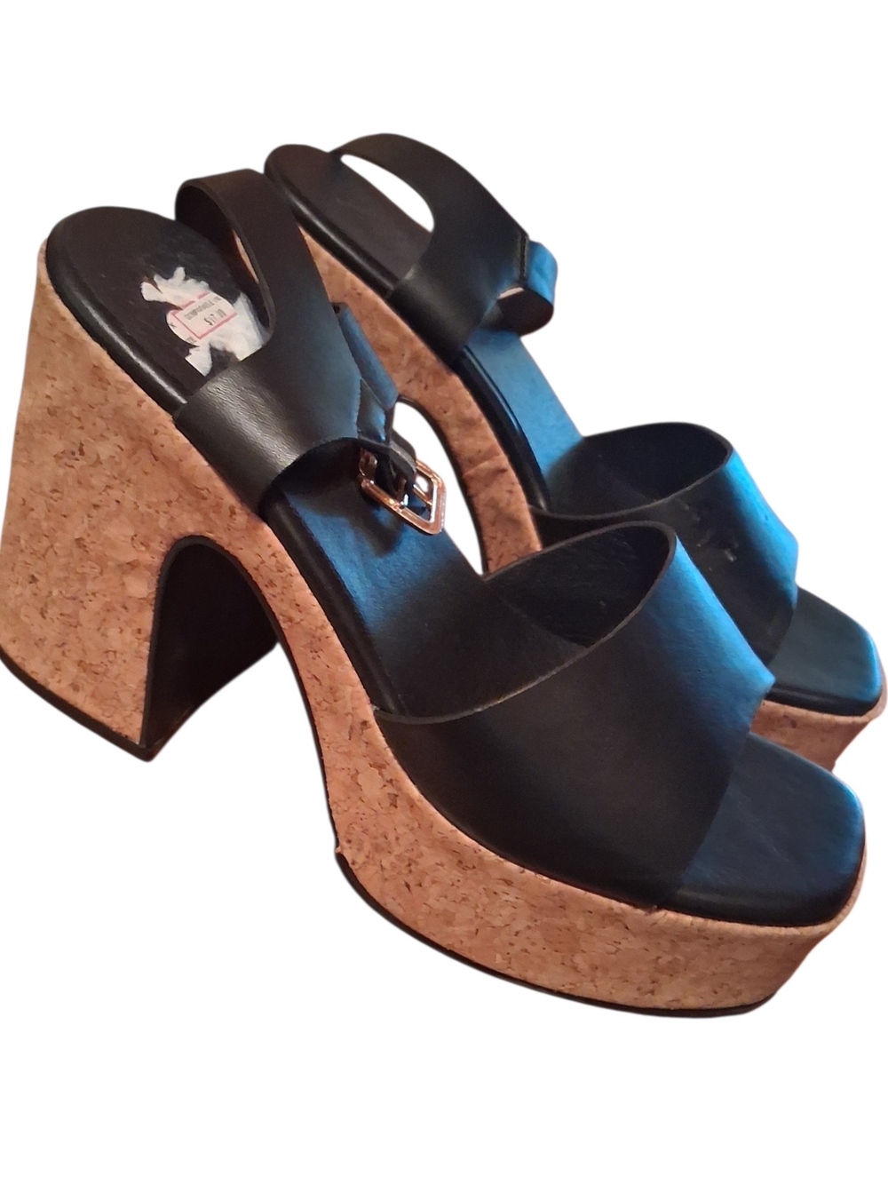 Liliana Black Cork Platform Heels with Buckle Accent